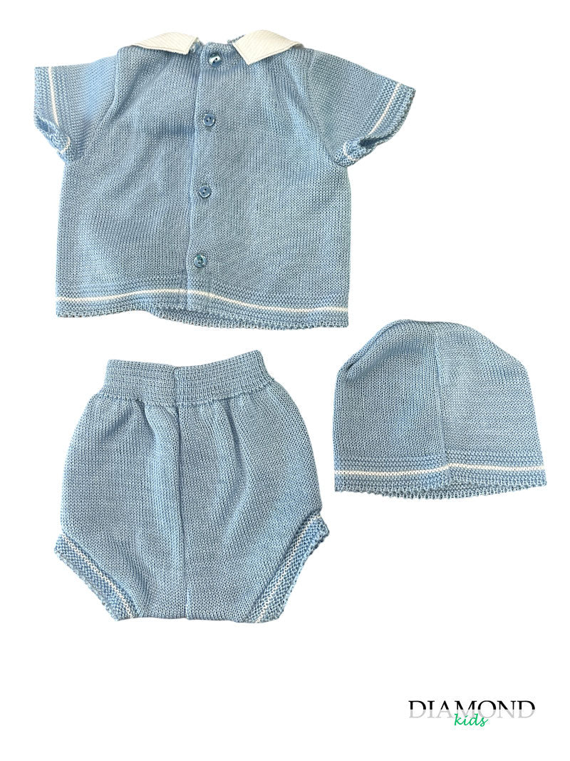 Completo Neonato Filo ponpon celeste