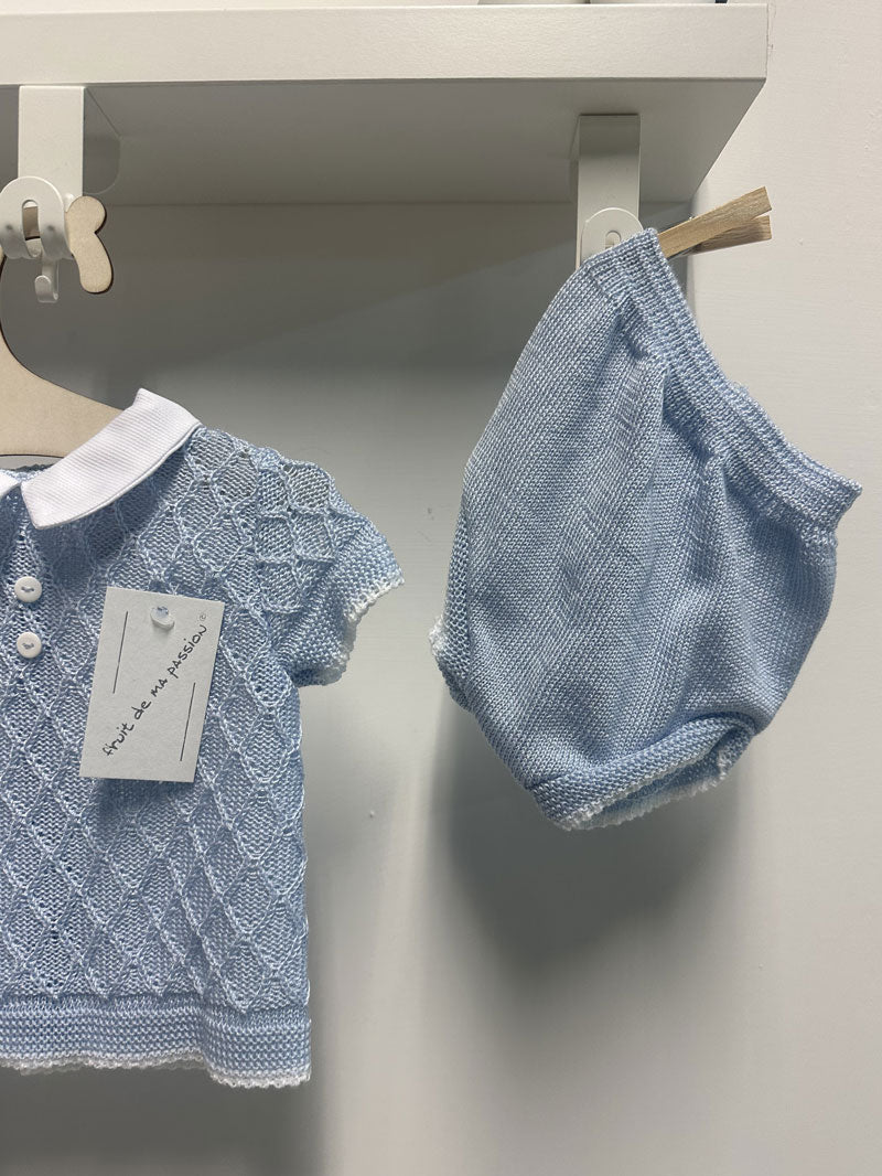 Completo Neonato Filo Polo celeste