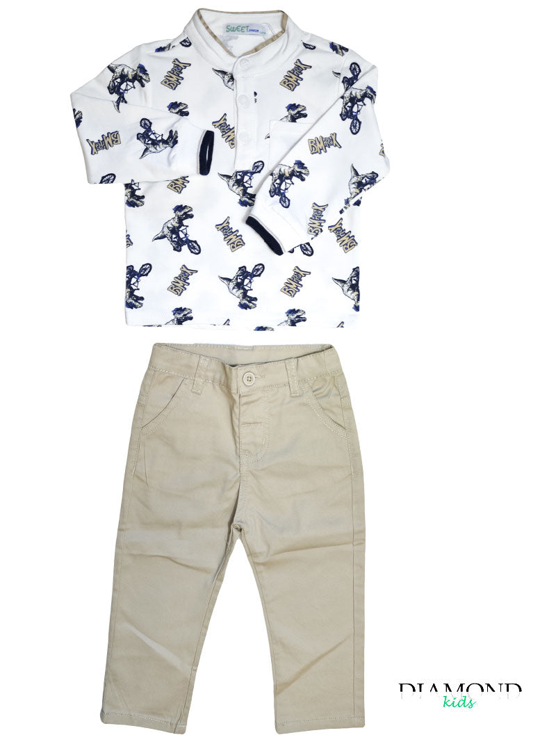 Completo Neonato Dino bianco beige