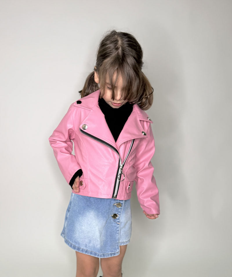 Giubbino Neonata pelle Biker rosa