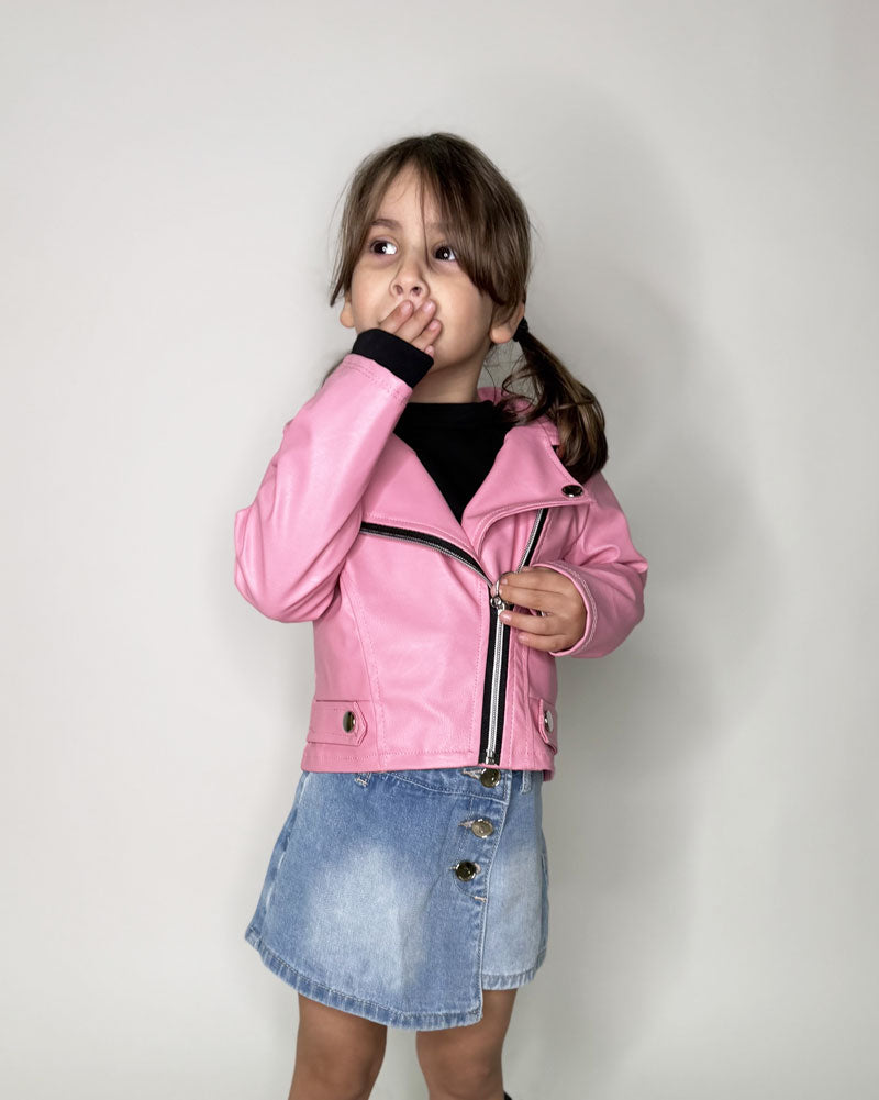 Giubbino Neonata pelle Biker rosa