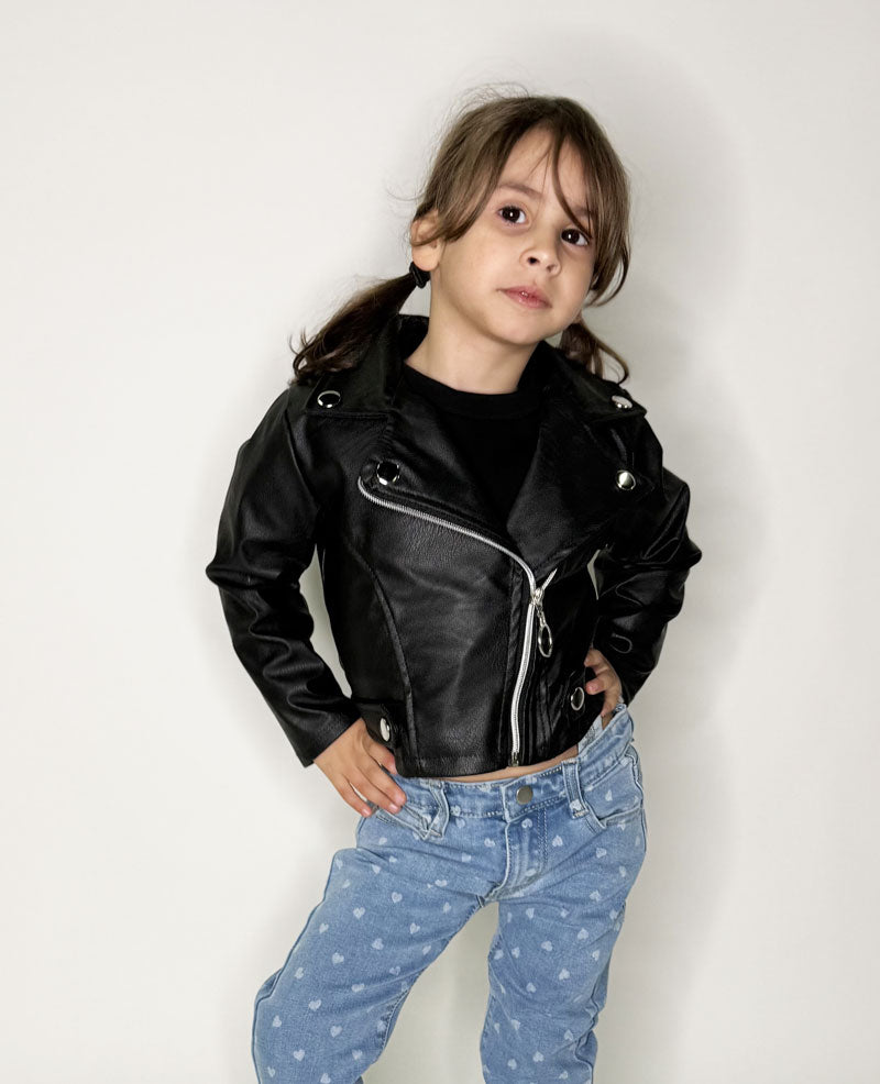 Giubbino Neonata pelle Biker nero