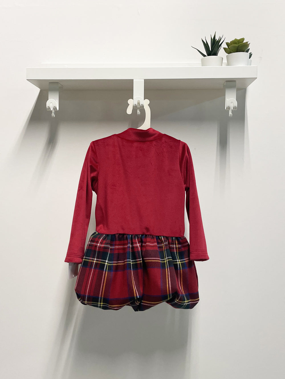 Baby Girl Dress Scottish Bow Velvet High Neck Red