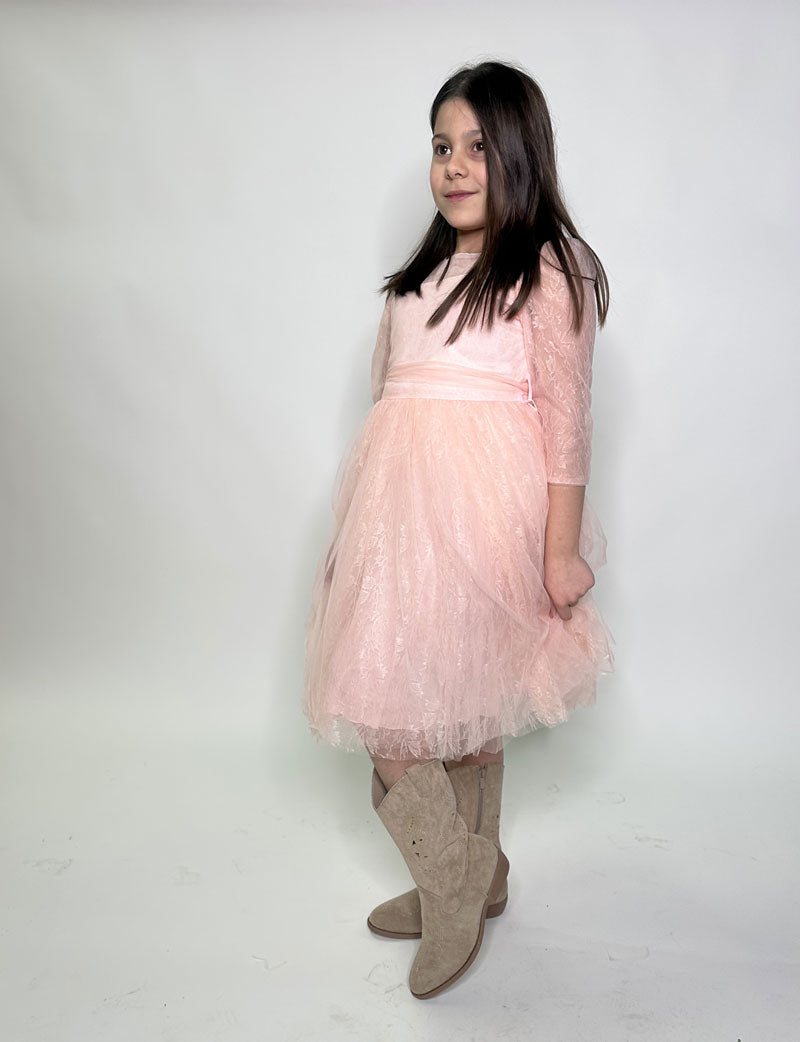 Abito Bambina Tulle fiocco rosa