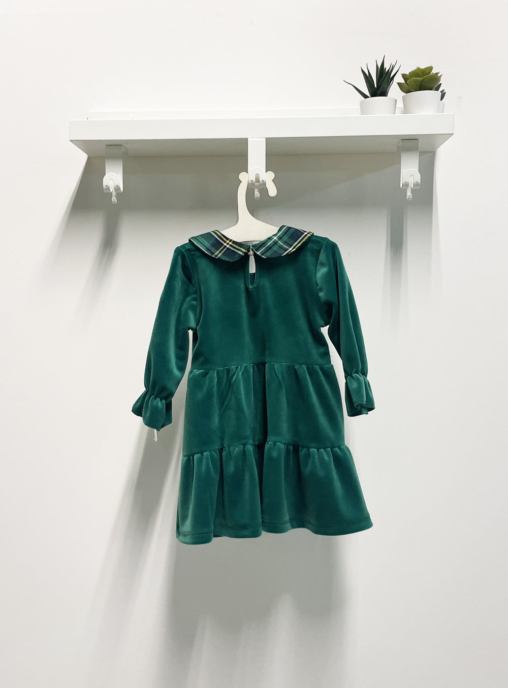 Baby Girl Dress Scottish Bow Velvet Green