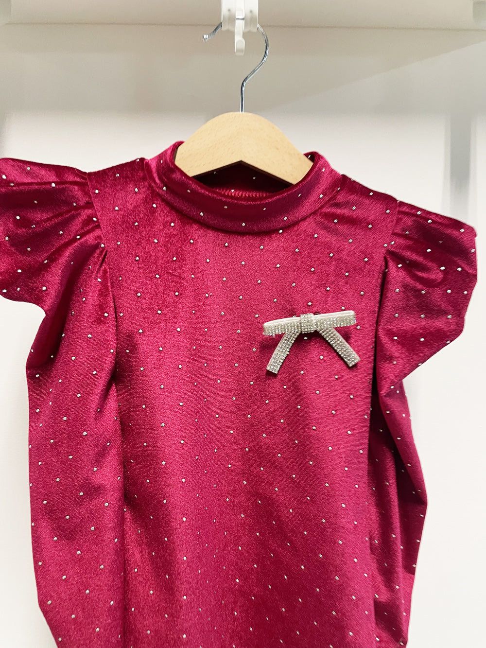 Sparkling Burgundy Bow Newborn Dress Chenille