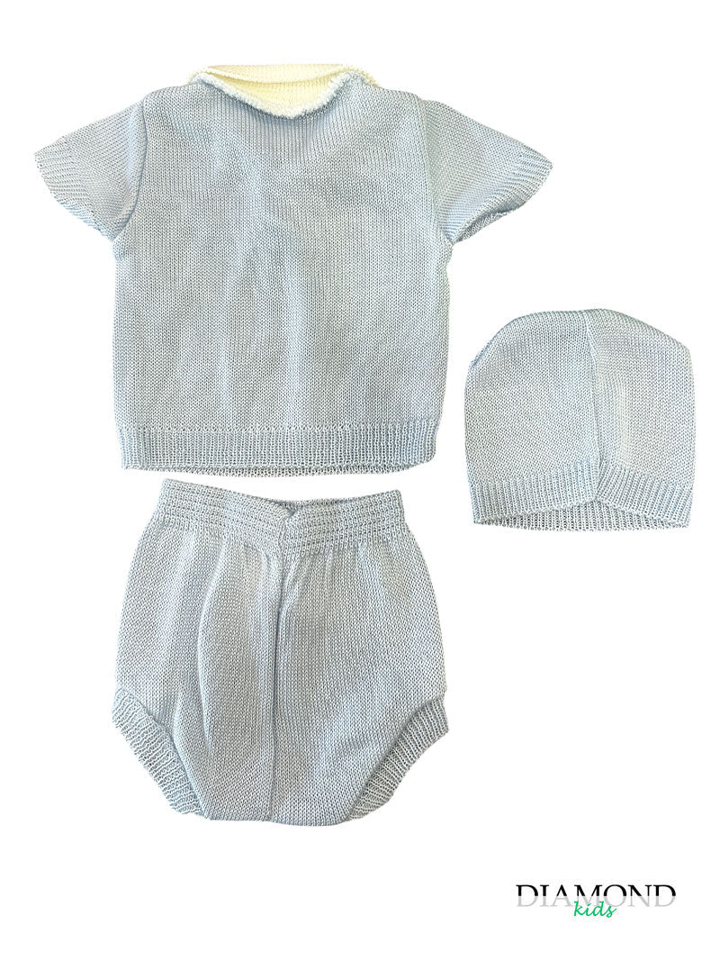 Completo Neonato Filo Polo celeste