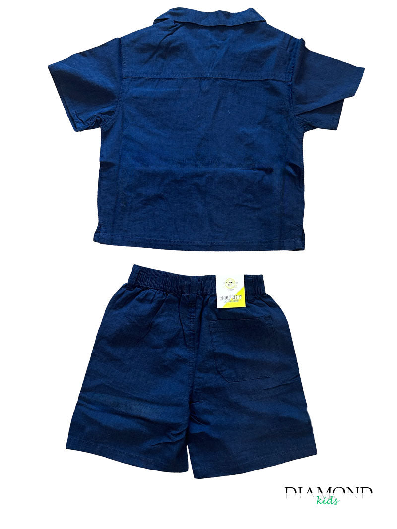 Completo Bambino Camicia Shorts blu