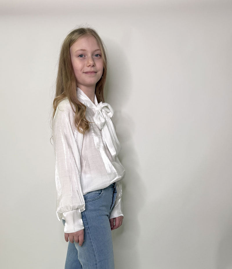 Camicia Bambina collo fiocco bianca