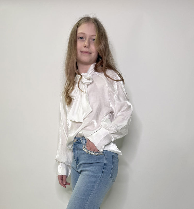Camicia Bambina collo fiocco bianca