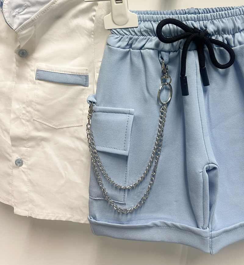 Completo Neonato Shirts bianco celeste