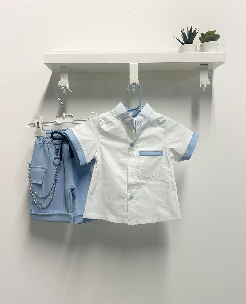 Completo Neonato Shirts bianco celeste