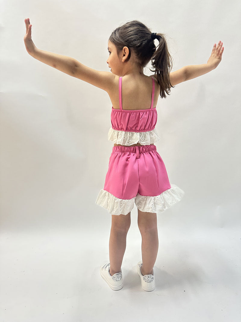 Completo Neonata Pizzo fucsia