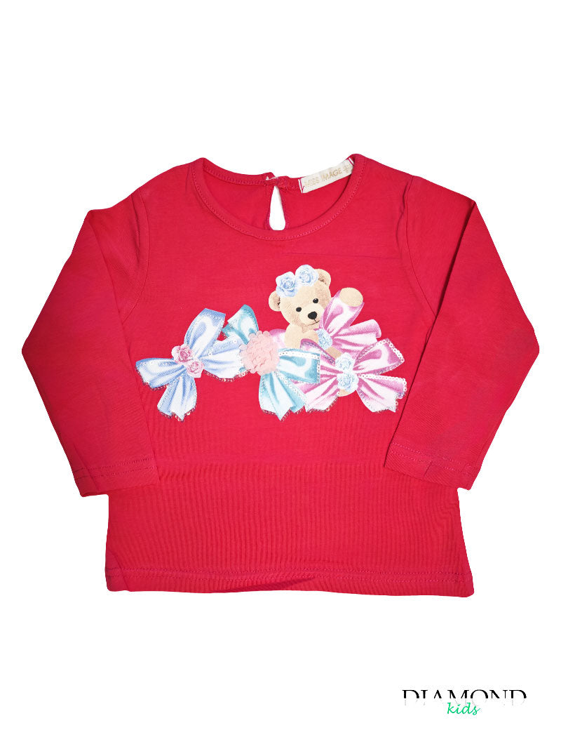 T-shirt Neonata bear fiocchi fucsia