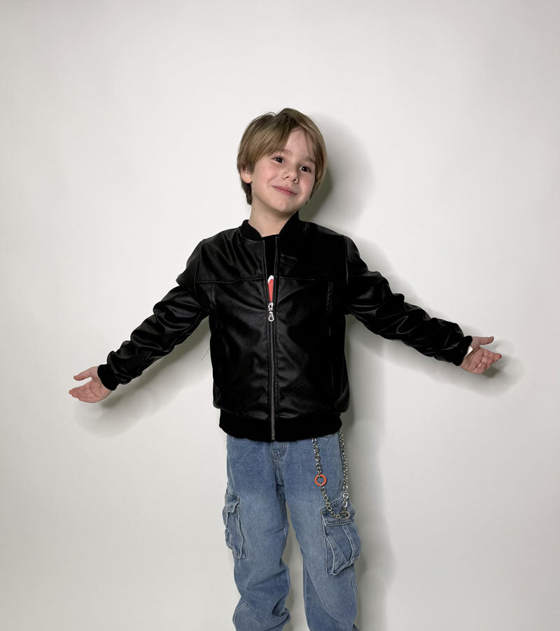 Giubbino Bambino Grease nero ecopelle