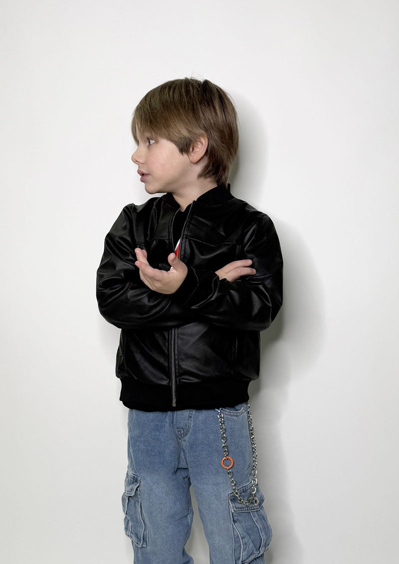 Giubbino Bambino Grease nero ecopelle