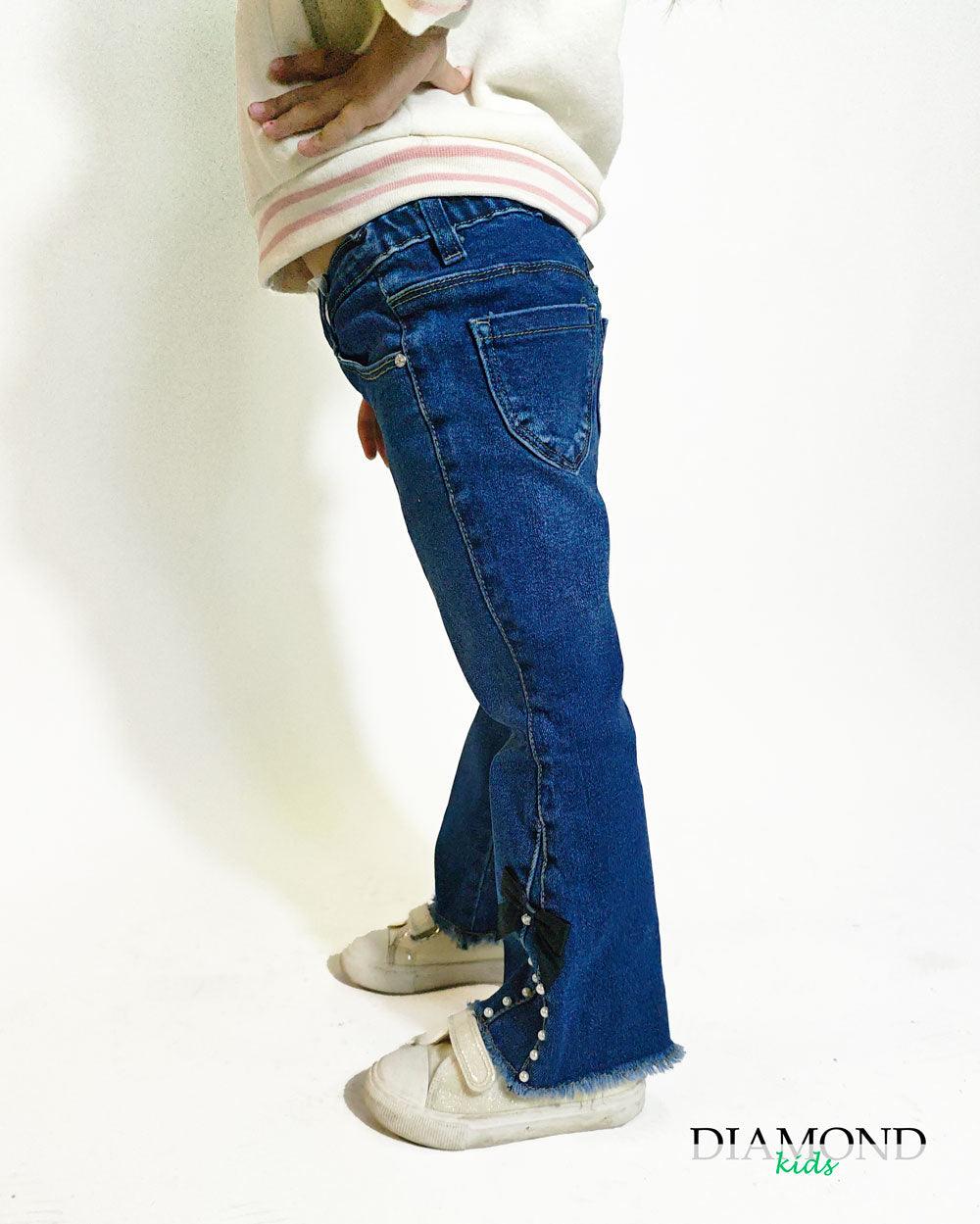 Jeans Neonata Perline e Fiocchi Denim Blu