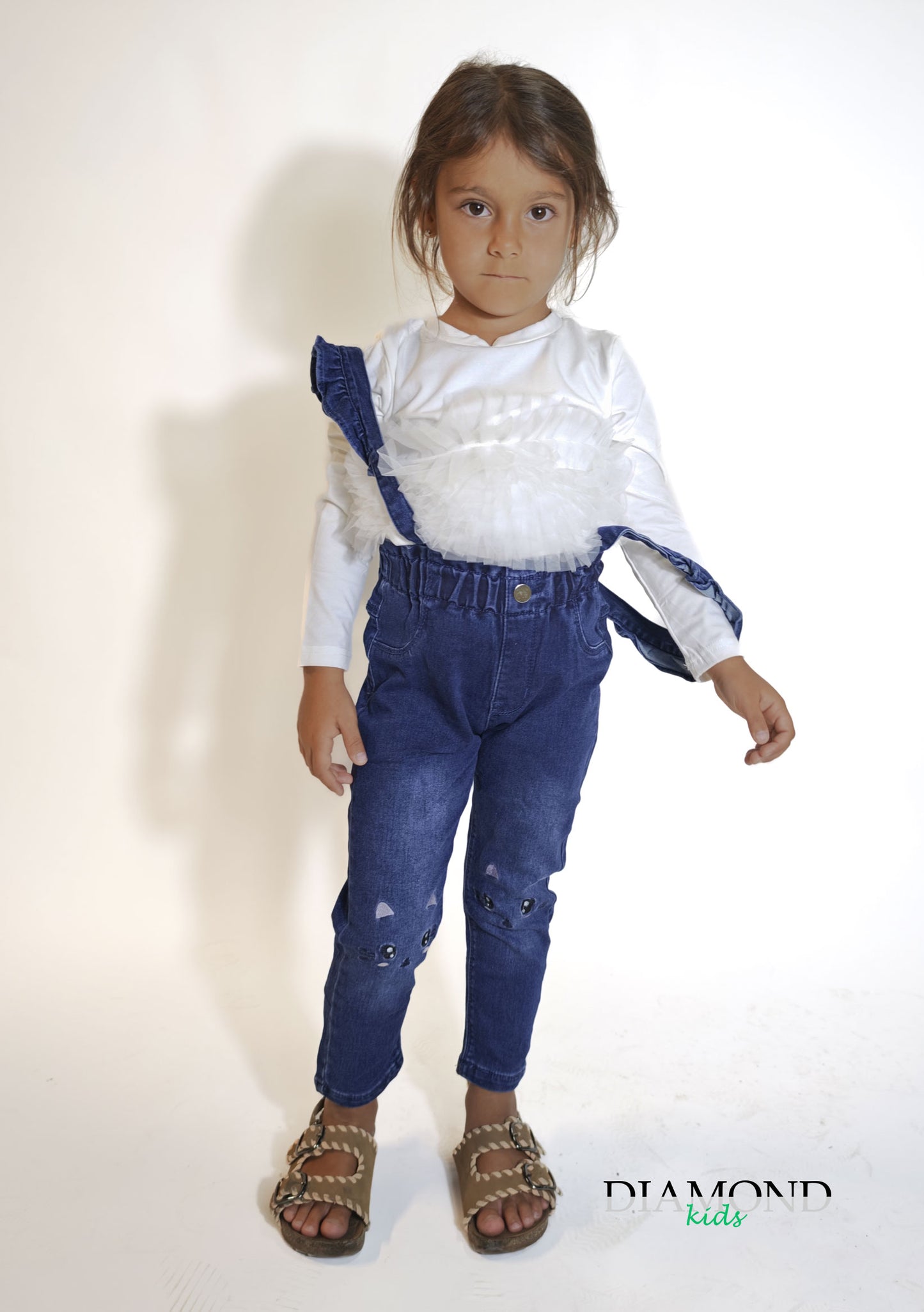 Jeans Neonata Gattino bretelle blu
