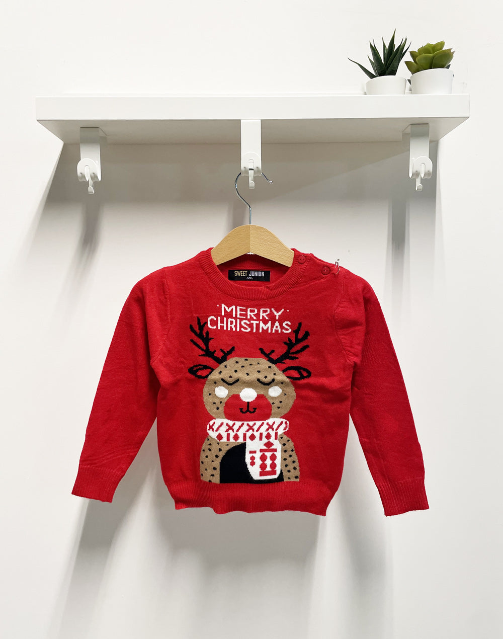Maglia Neonato Merry Christmas renna rossa