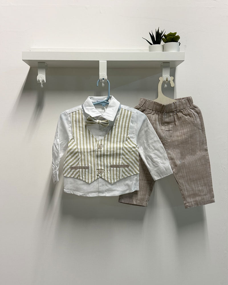 Completo Neonato Panciotto righe beige