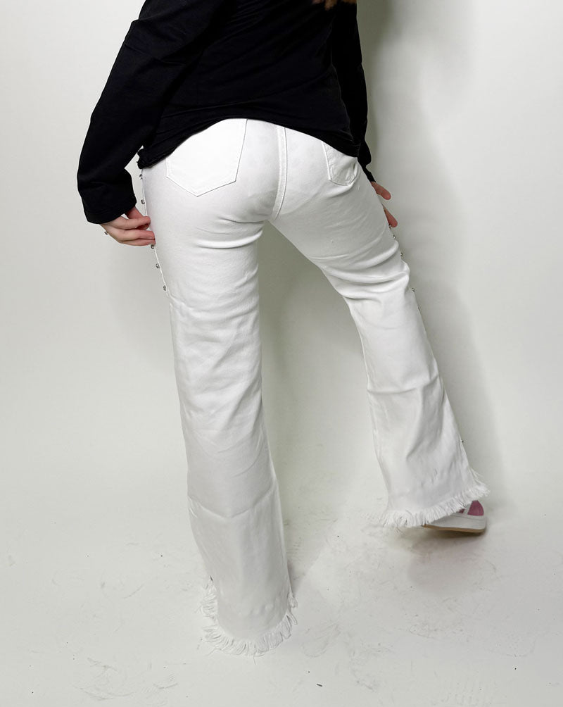 Pantalone Bambina Strass perlina bianco