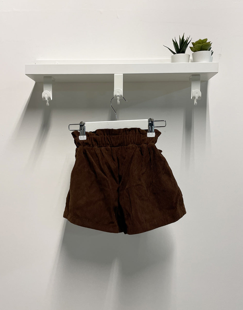 Brown Ribbed Shorts for Girls with Belt