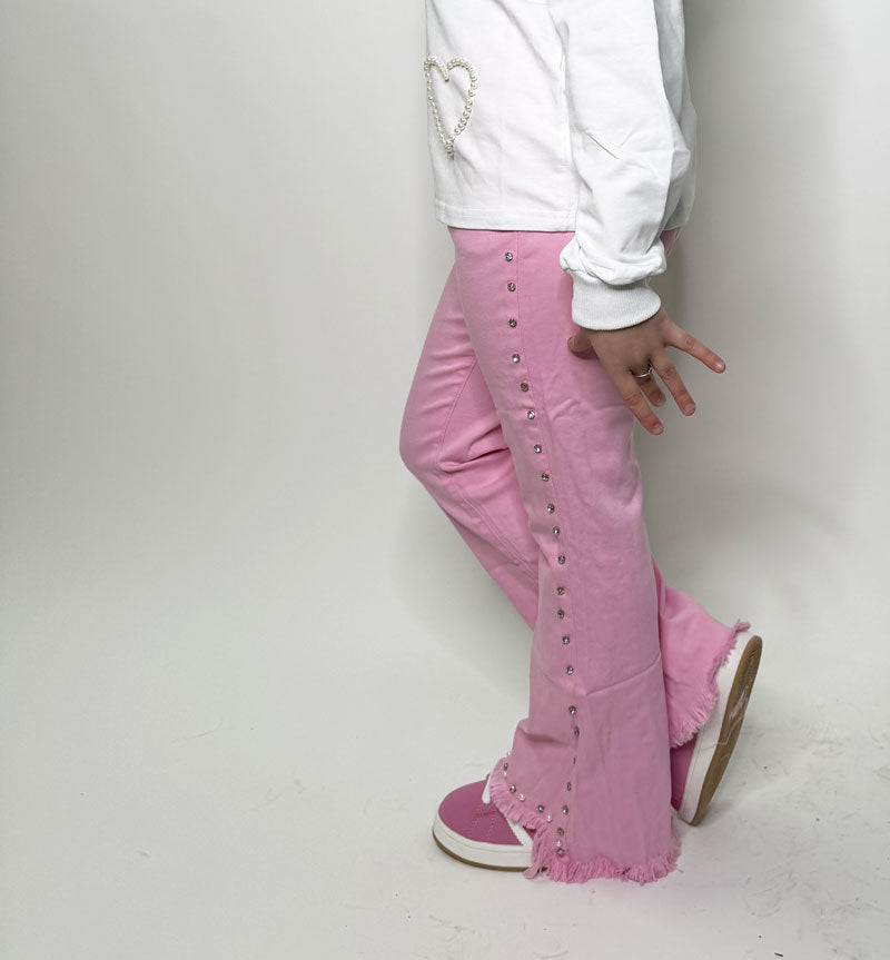 Pantalone Bambina Strass perlina rosa