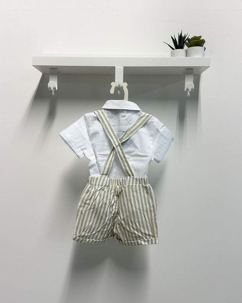 Completo Neonato Salopette righe bianco beige