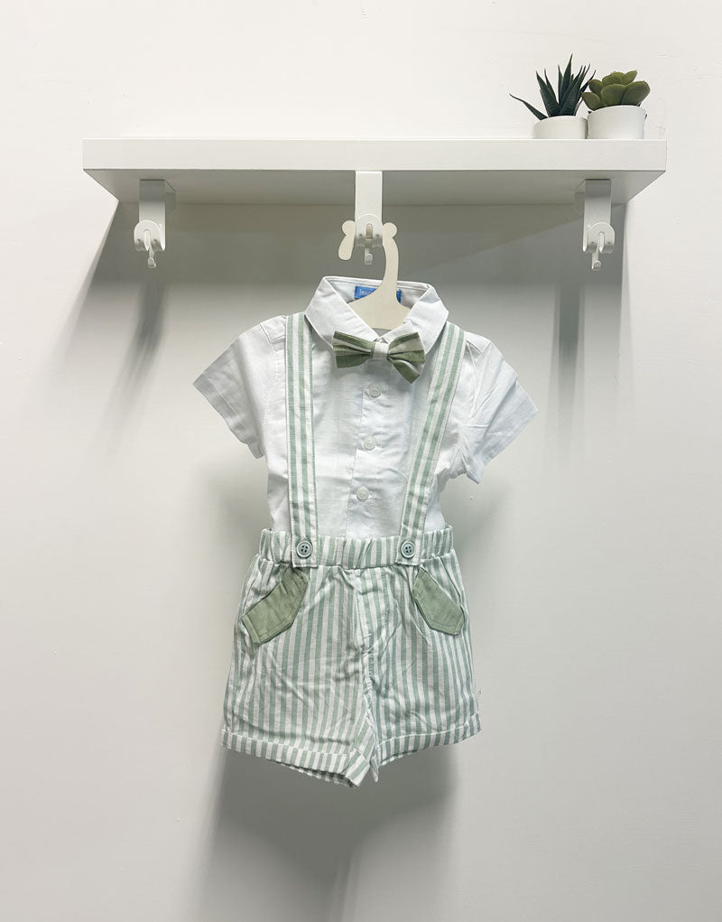Completo Neonato Salopette righe bianco verde