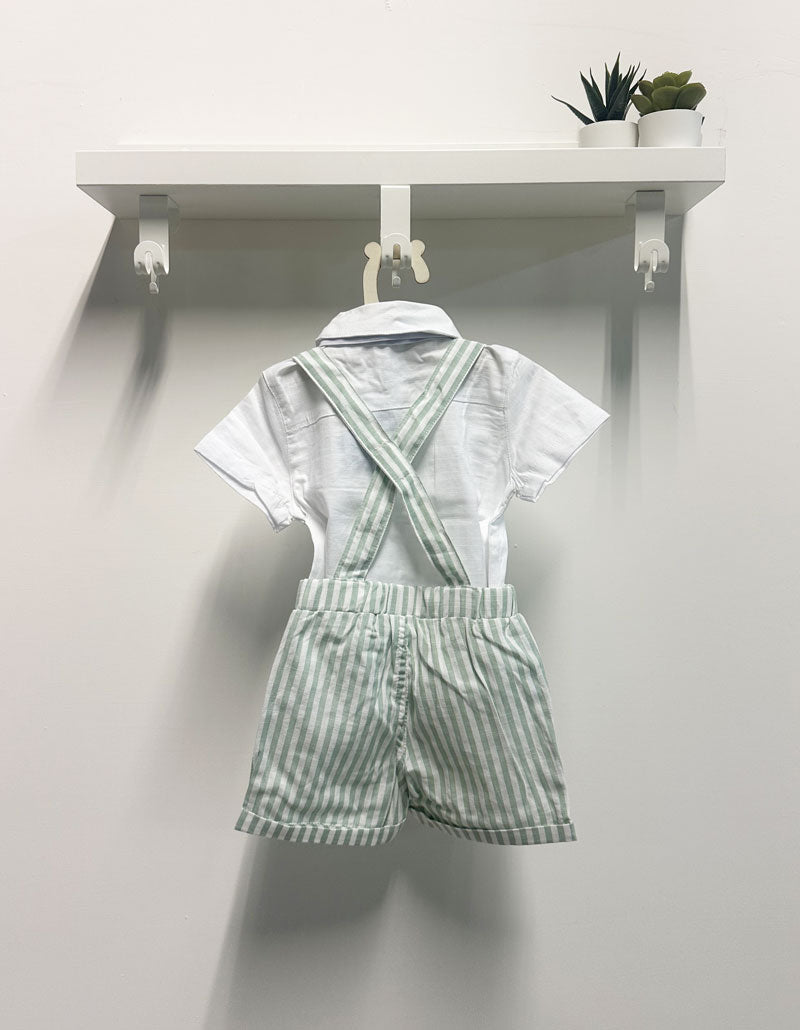 Completo Neonato Salopette righe bianco verde