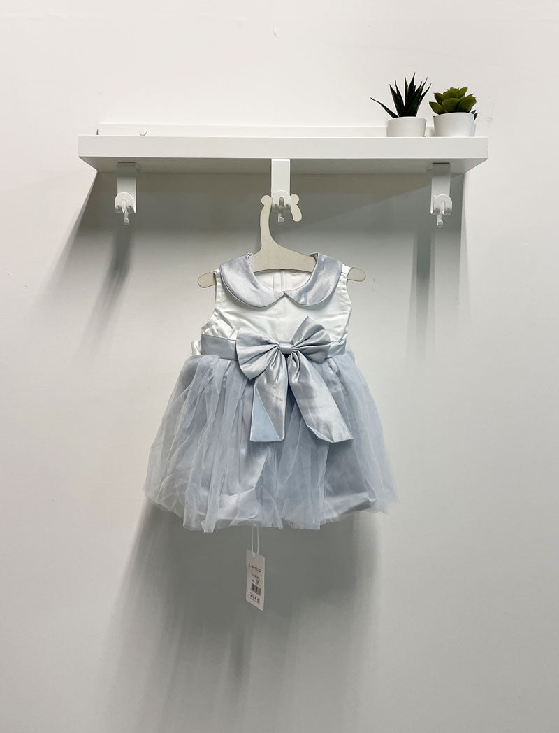Abito neonato tulle fiocco coprispalle grigio cielo
