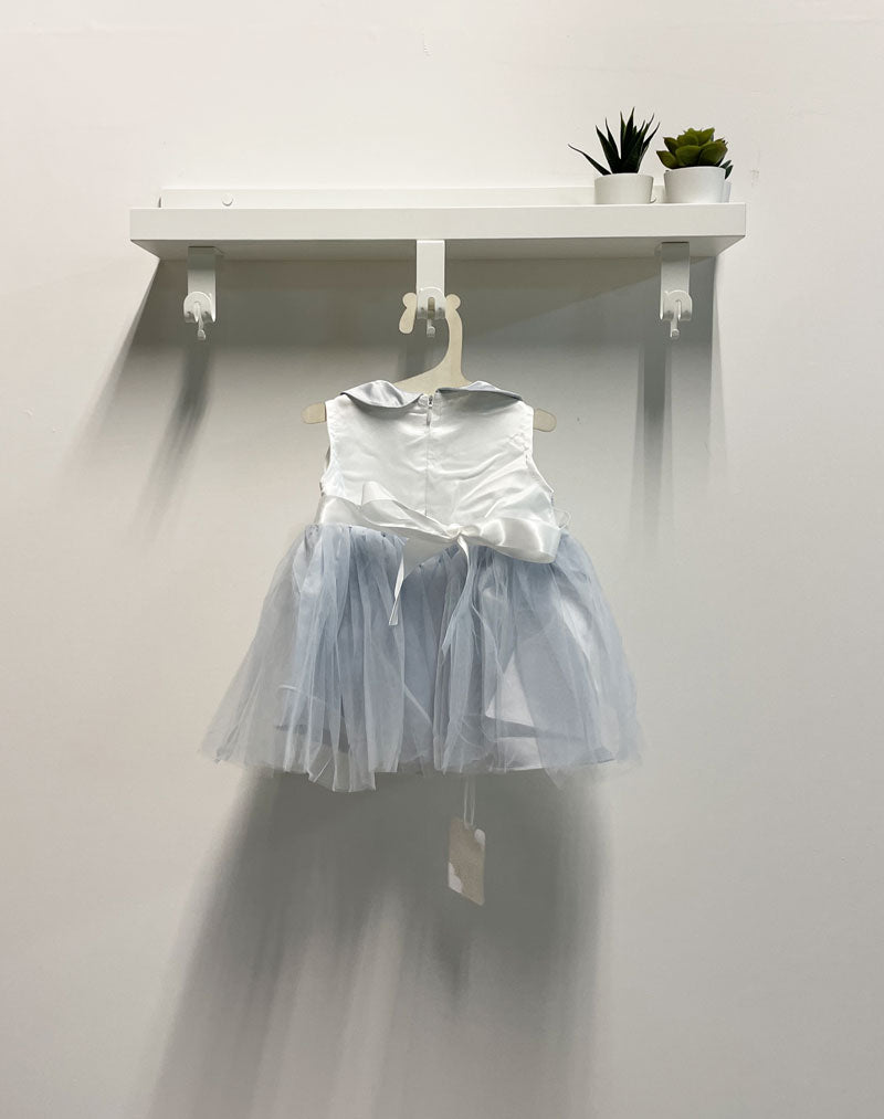 Abito neonato tulle fiocco coprispalle grigio cielo