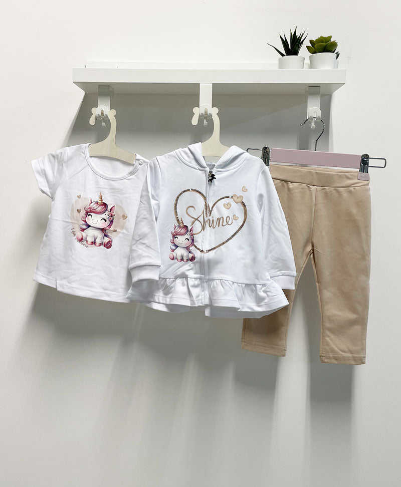 Completo Neonata Unicorno beige tre pezzi lo