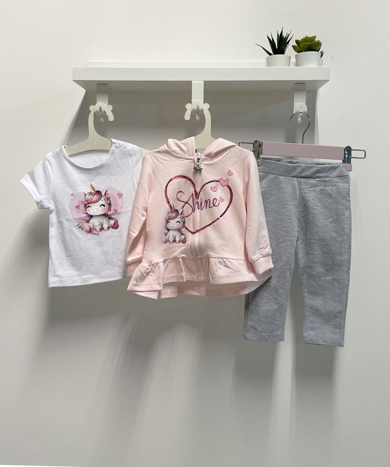 Completo Neonata Unicorno rosa tre pezzi