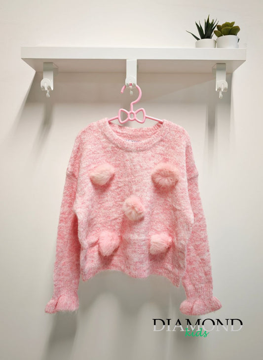 Maglioncino Bambina rosa ponpon softly