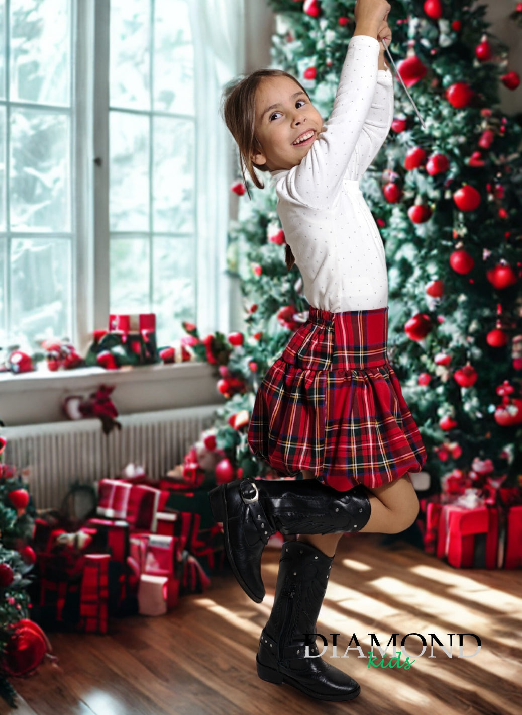 Gonna Neonata Tartan rossa balloon