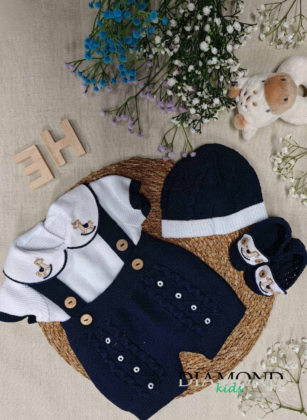 Set Neonato filo Cavalluccio corto blu