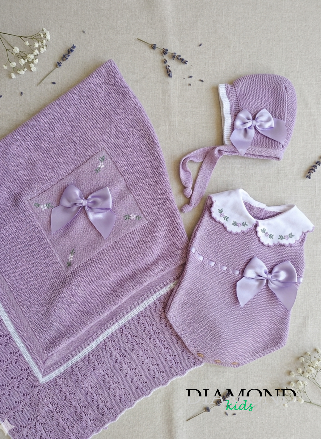 Set Neonata filo Fiocco corto lilla