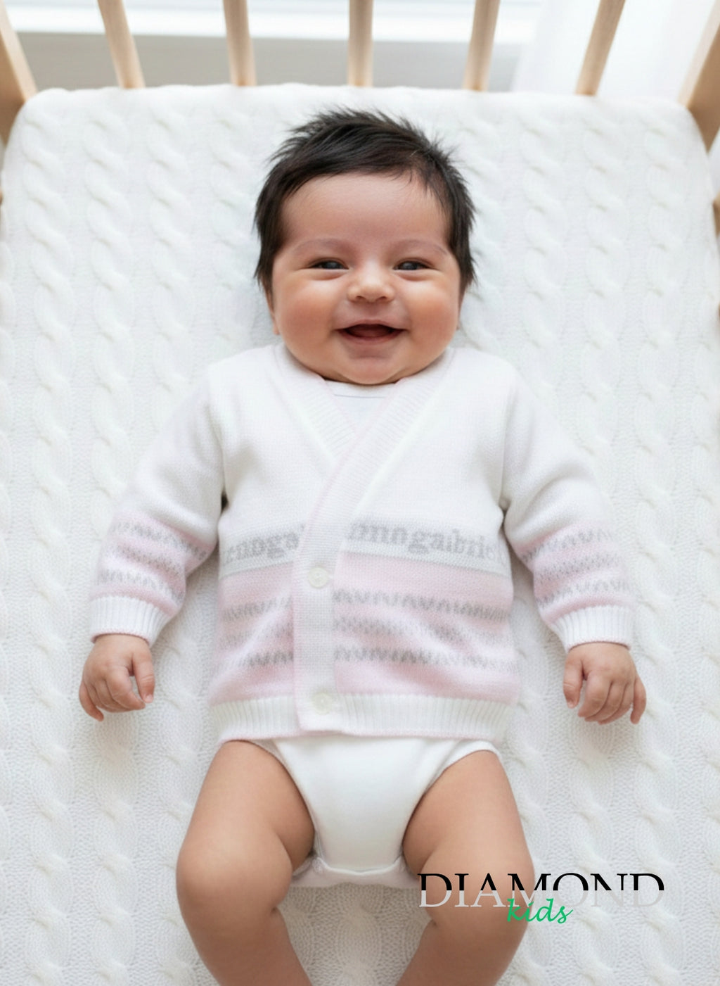 Cardigan Neonata Nazareno Gabrielli bianca e rosa chiaro