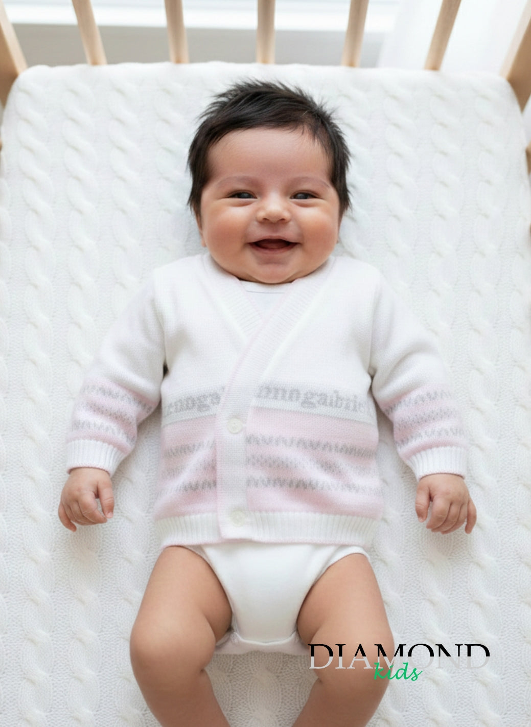 Cardigan Neonata Nazareno Gabrielli bianca e rosa chiaro