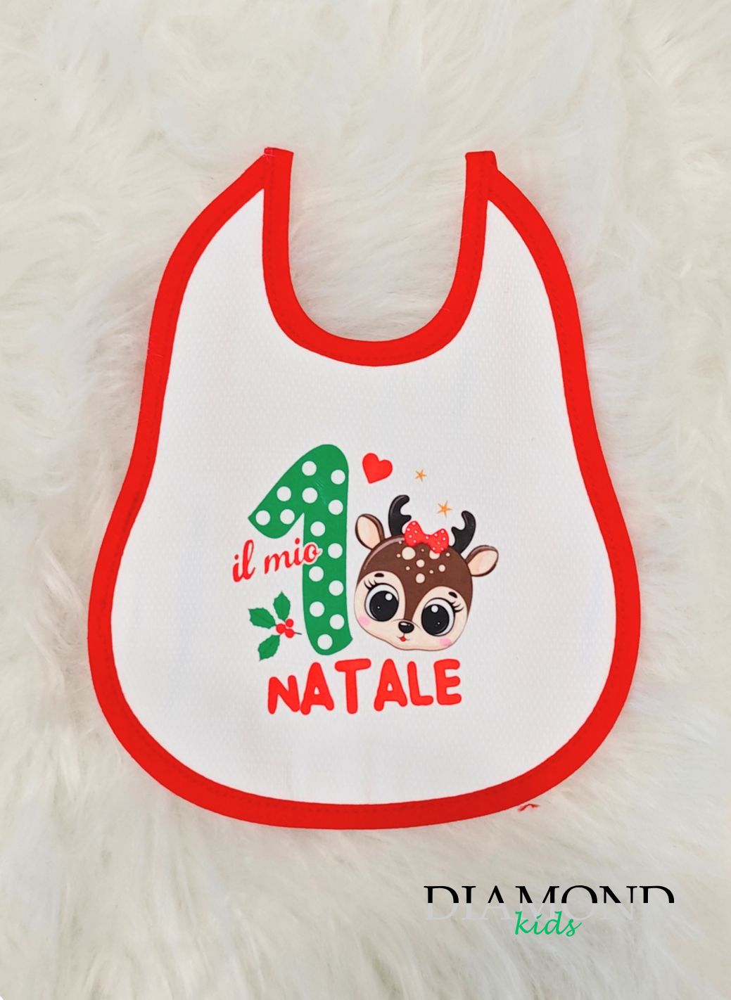 Bavetta Neonato Primo Natale Renna bianca e rossa
