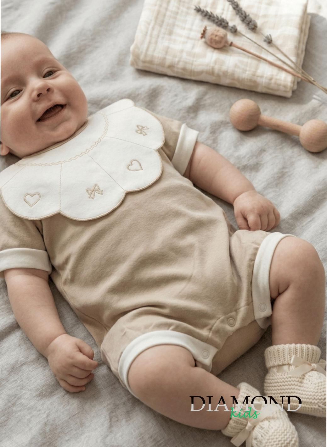Pagliaccetto Tenerotti Neonata fiocco ondulato beige