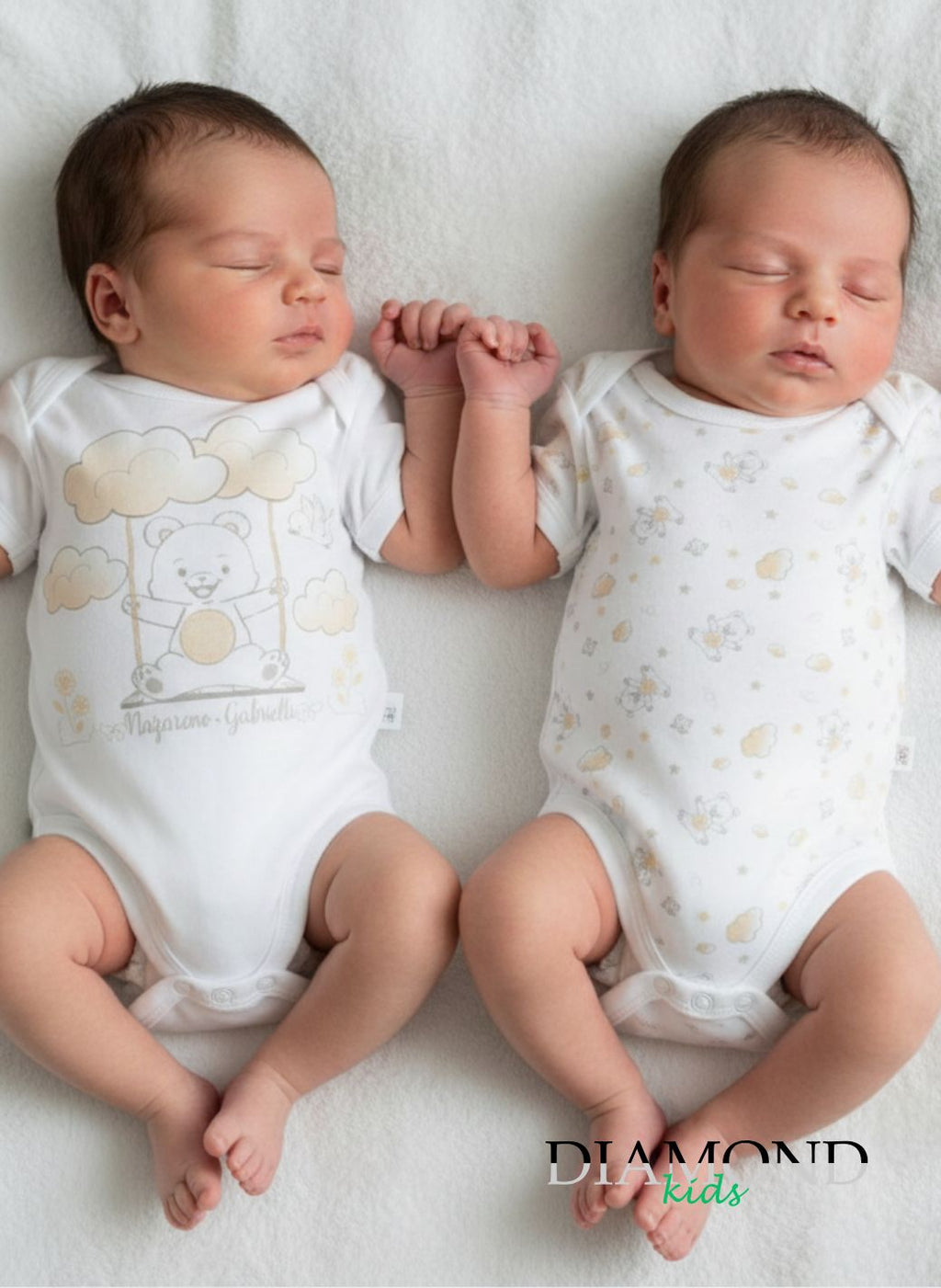 Coppia Body Neonato Nazareno Gabrielli americano Altalena bianco beige