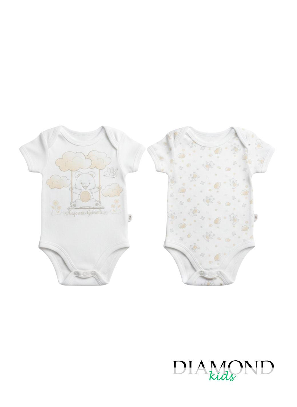 Coppia Body Neonato Nazareno Gabrielli americano Altalena bianco beige