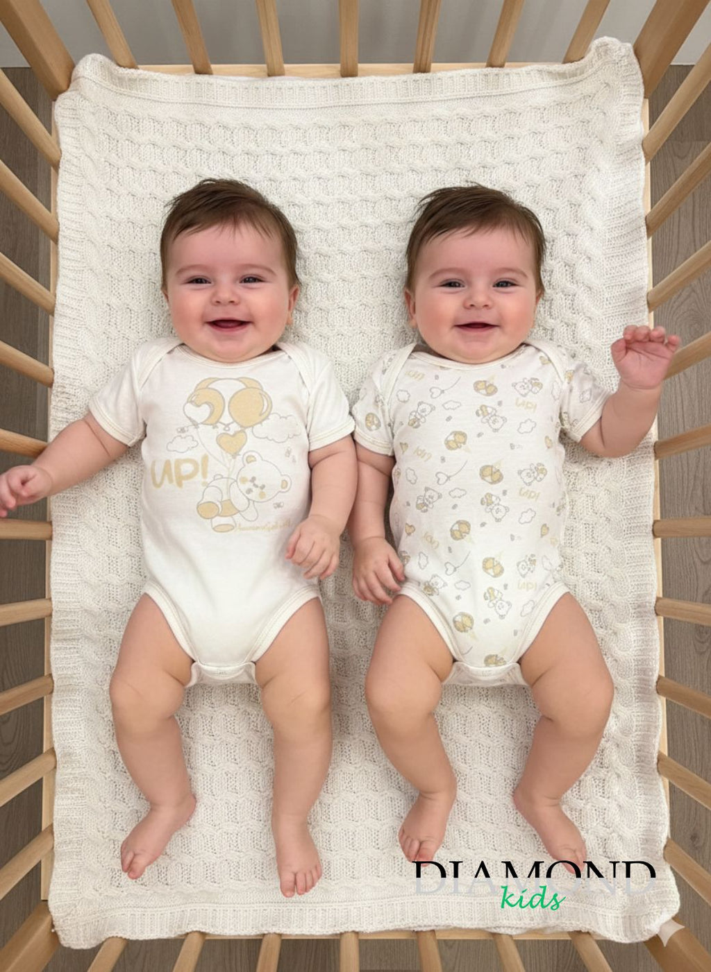 Coppia Body Neonato Nazareno Gabrielli americano Up bianco beige