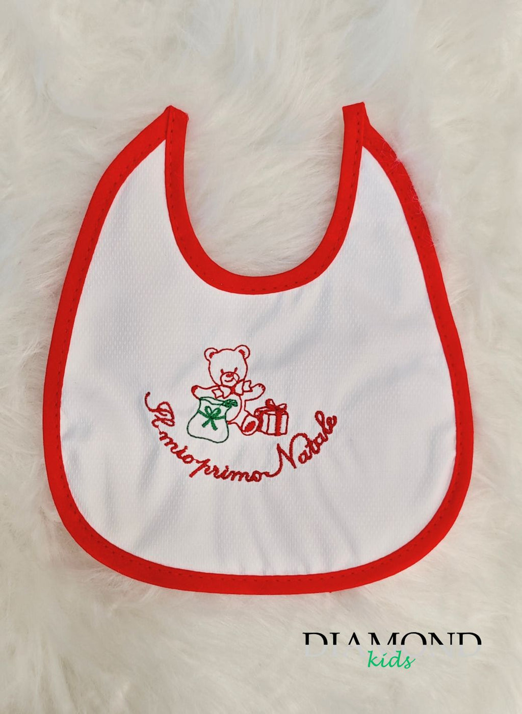 Bavetta Neonato Primo Natale Orso bianca e rossa