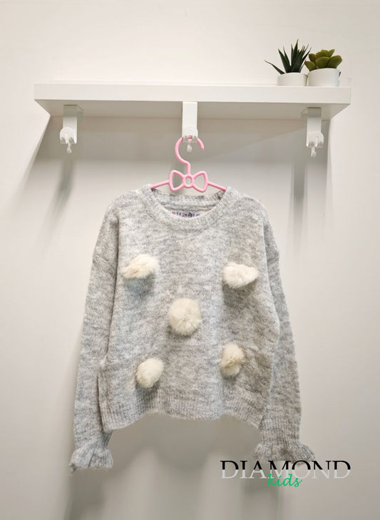 Maglioncino Bambina grigio ponpon softly