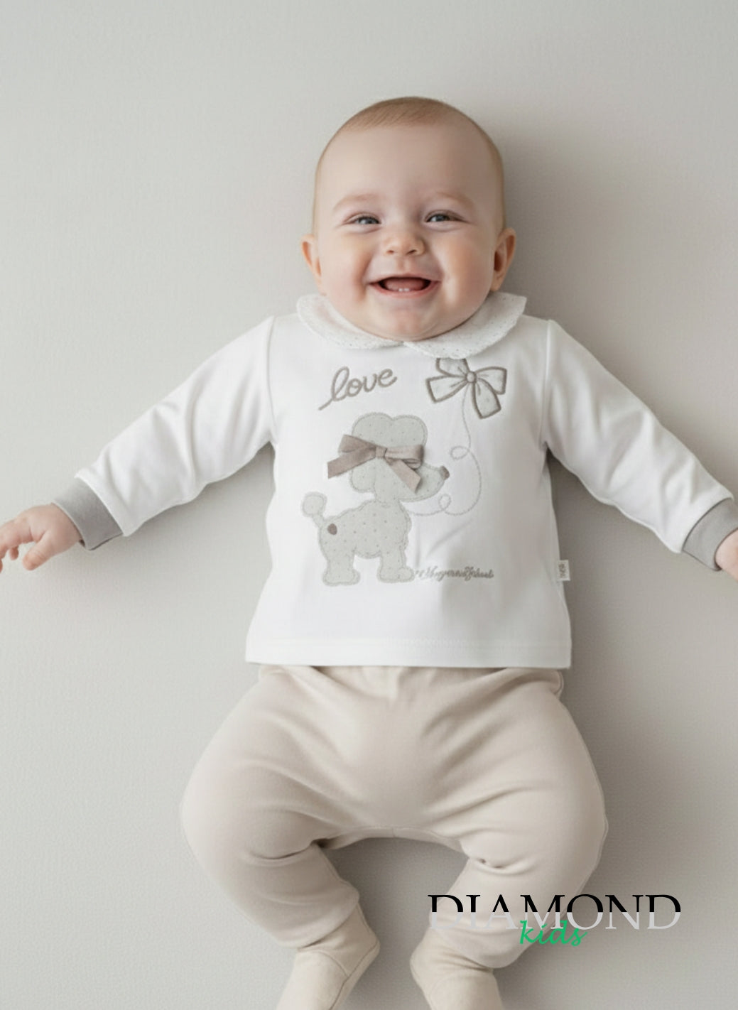 Completo Neonata Dog bianco e beige