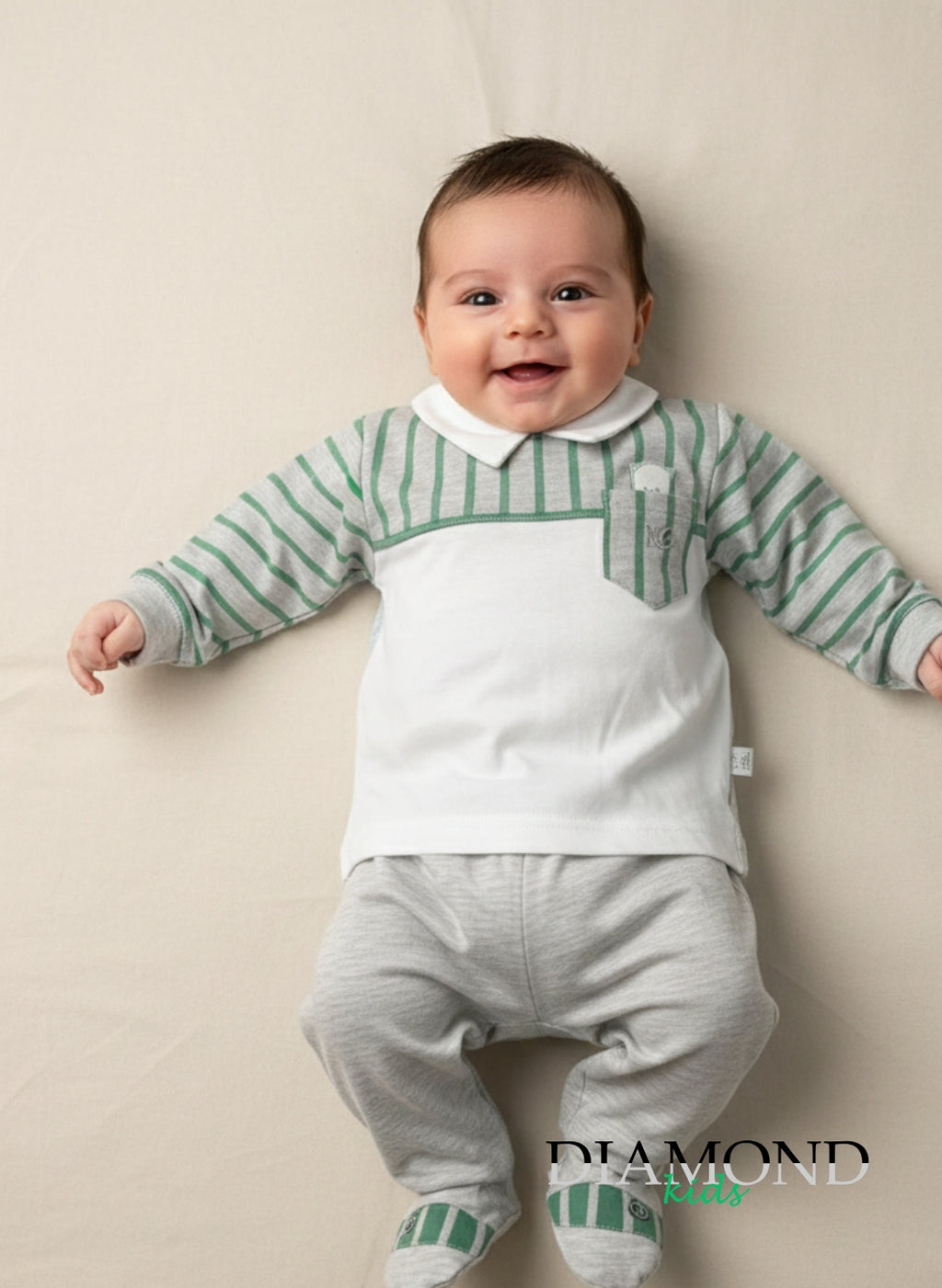 Clinic Newborn Teddy Bear Green and Gray Stripes