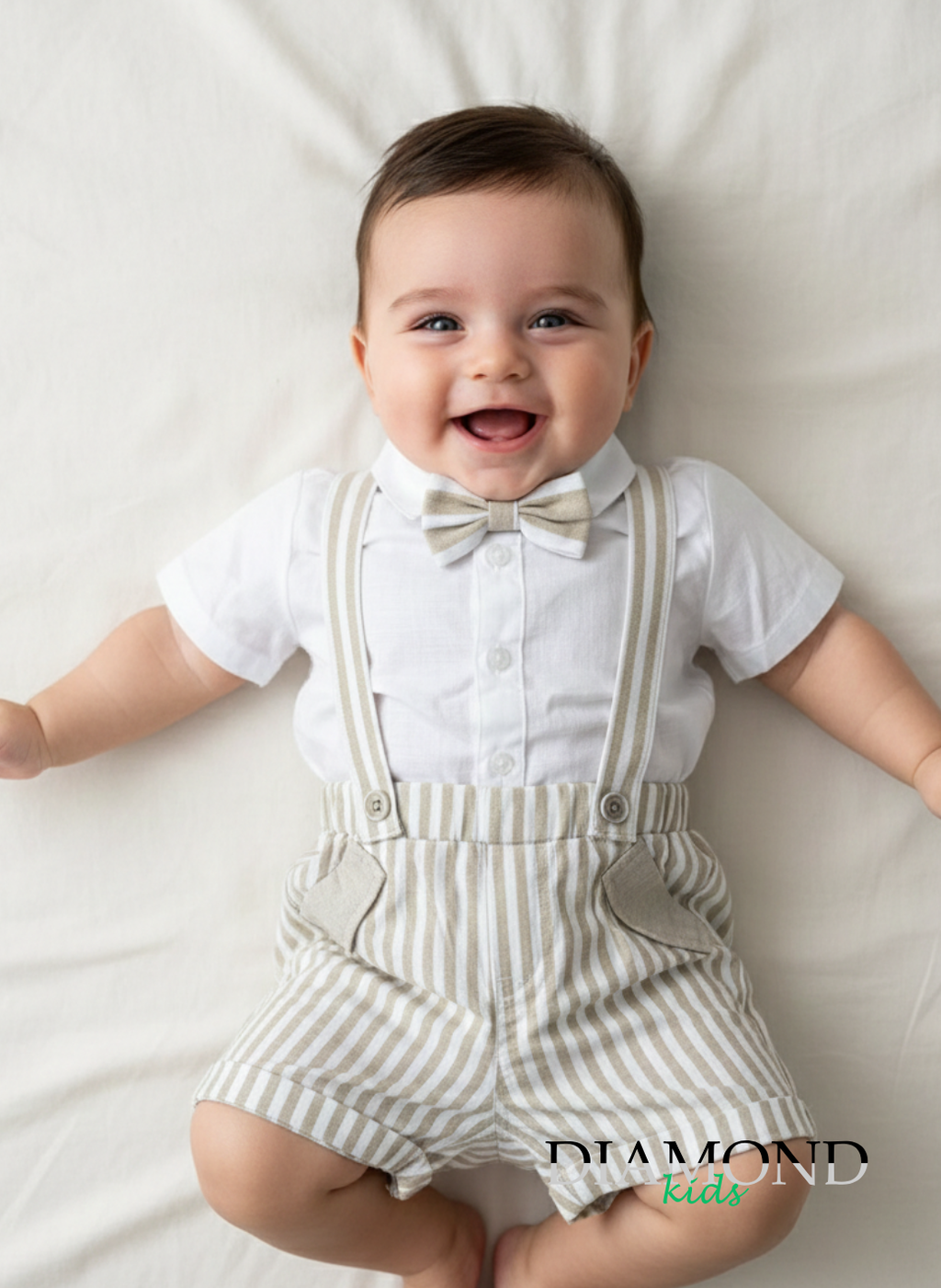 Completo Neonato Salopette righe bianco beige